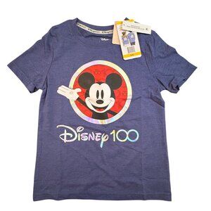 Disney 100 Mickey Kids T-Shirt Short Sleeve Denim Heather Graphic Tee Size 5/6